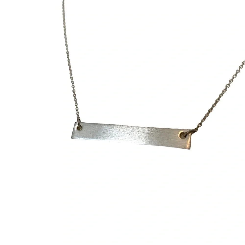Minimalist Silver Tone Bar Necklace | Layering Necklace Blank Plate Necklace